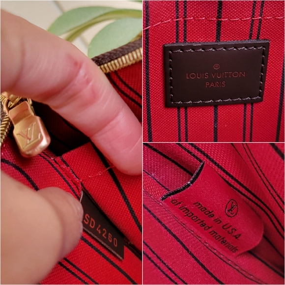 💕LOUIS VUITTON Neverfull Damier Ebene "CERISE" Mm/Gm Clutch Wristlet Crossbody - Picture 14 of 16